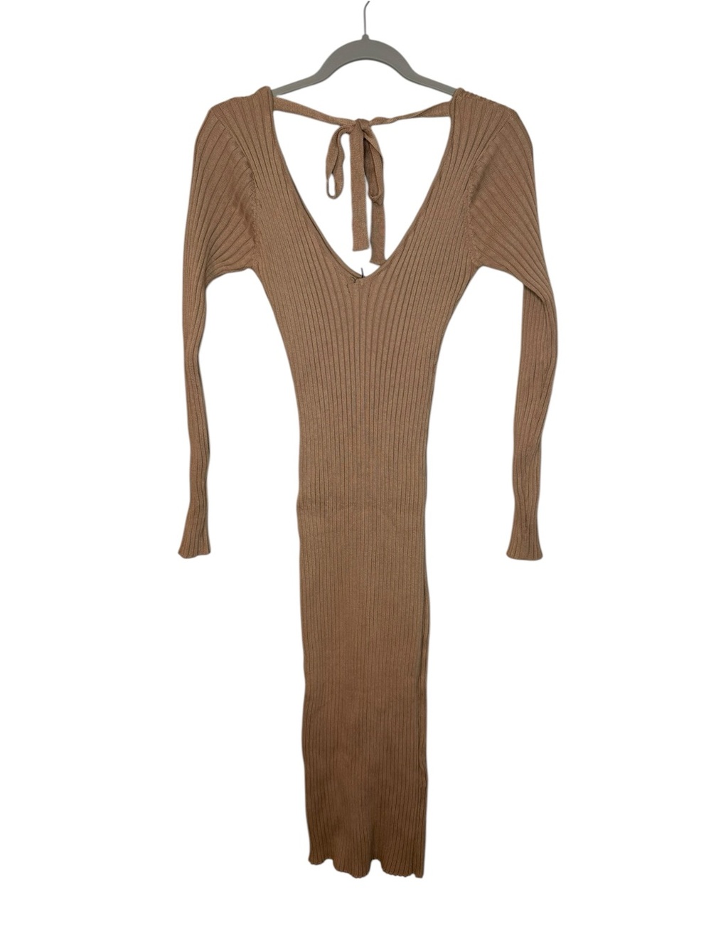 NBD Revolve Bekah Deep V Nude Midi Dress Tan Size Small NWT - Picture 3 of 5